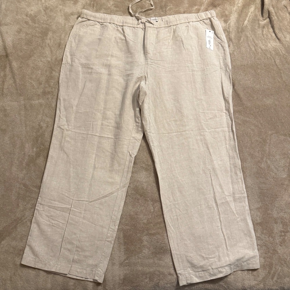 Liz Claiborne Women 2X Flax Beige Linen Cotton Blend Drawstring Pants NWT